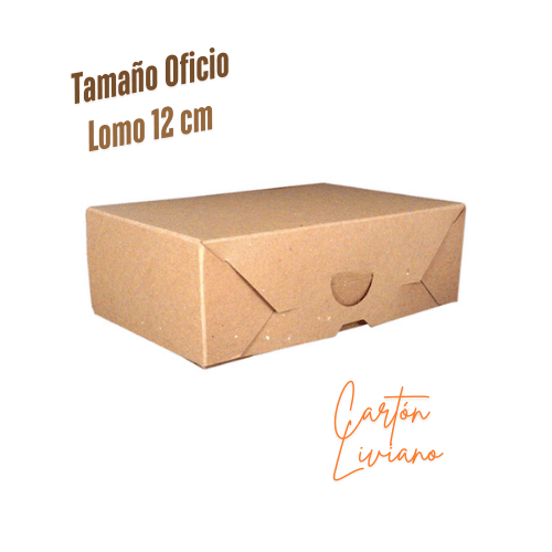 Caja archivo cartón liviano Oficio lomo 12 cm tapa volcada