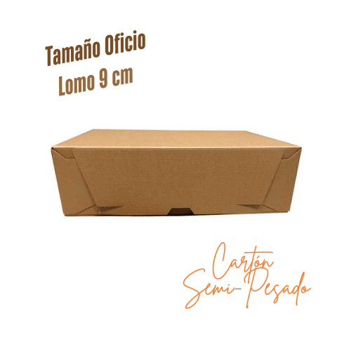 Caja archivo cartón semi-pesado Oficio lomo 9 cm tapa volcada