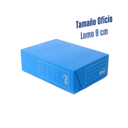 Caja archivo plástica Azul Oficio lomo 9cm Tapa Volcada