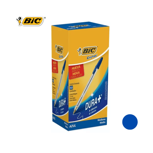 Bolígrafo BIC Cristal Dura+ 1.0mm Azul Caja 50un