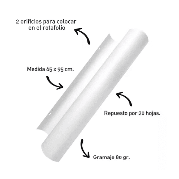 Papel para Rotafolio 65cm x 95xm Rollo 20 hojas