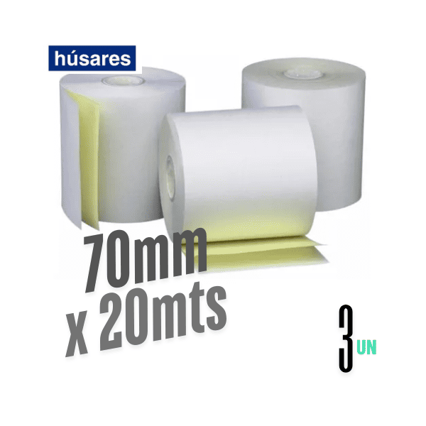 Rollo químico Duplicado 70mm x 20mts HÚSARES Pack 3Un