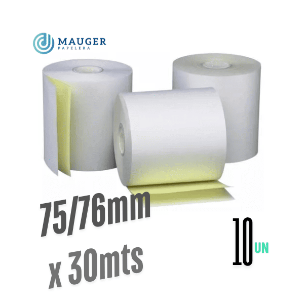 Rollo químico Duplicado 75/76mm x 30mts MAUGER Pack 10Un