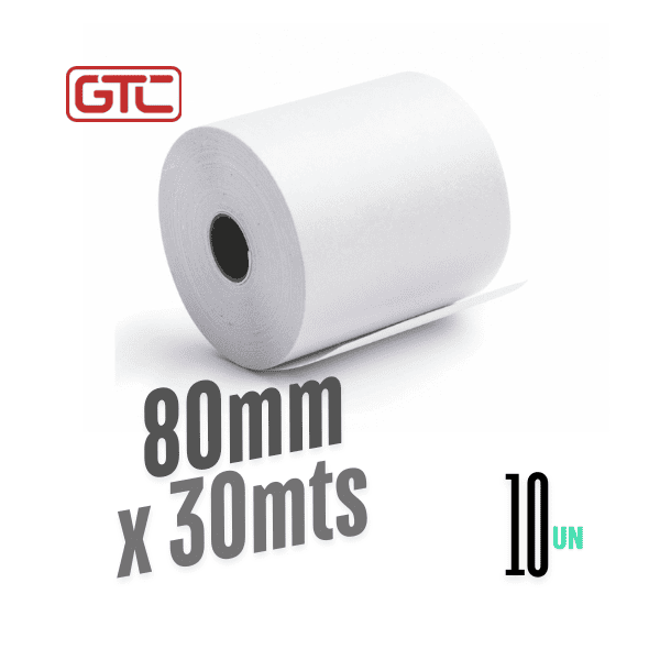 Rollo térmico 80mm x 30mts GTC Pack 10Un