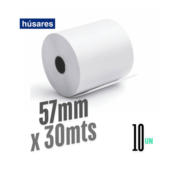 Rollo térmico 57mm x 30mts HÚSARES Pack 10 un