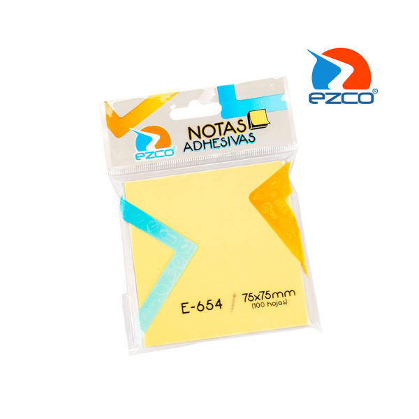 Notas adhesivas EZCO E-654 75mm x 75mm 100 Hojas Amarillas