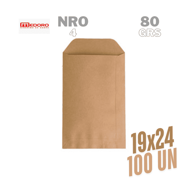 Sobre bolsa Manila Nº4 MEDORO 19cm x 24cm - 100 Un