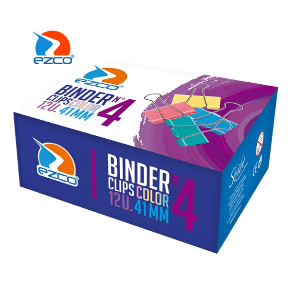 Aprietapapel Ezco Nro4 color 12Un Aprietapapel Doble Clip EZCO Nro 4 Color – 12un