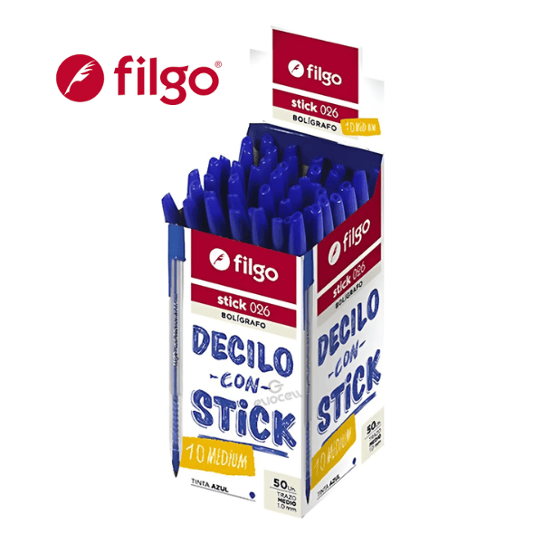 Bolígrafo Filgo Stick 026 1mm Azul - caja 50 Un Bolígrafos FILGO Stick 026 Azul 1mm – Caja 50 Un