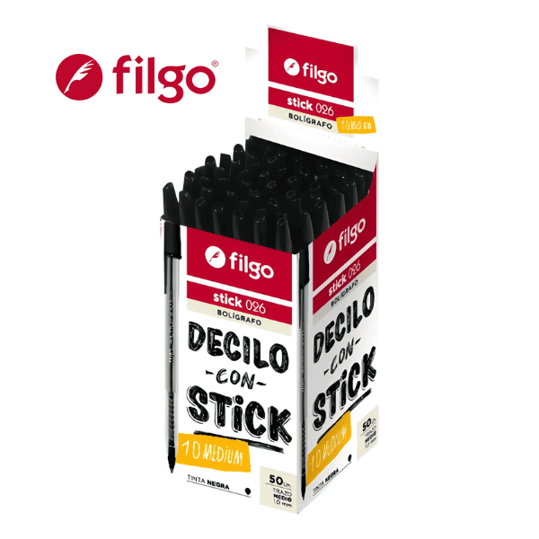 Bolígrafo Filgo Stick 026 1mm Negro - caja 50 Un Bolígrafos FILGO Stick 026 Negro 1mm - Caja 50 Un