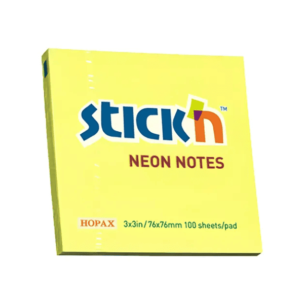 Notas adhesivas STICK´N Neon 76 x 76 - 100 hojas Amarillo
