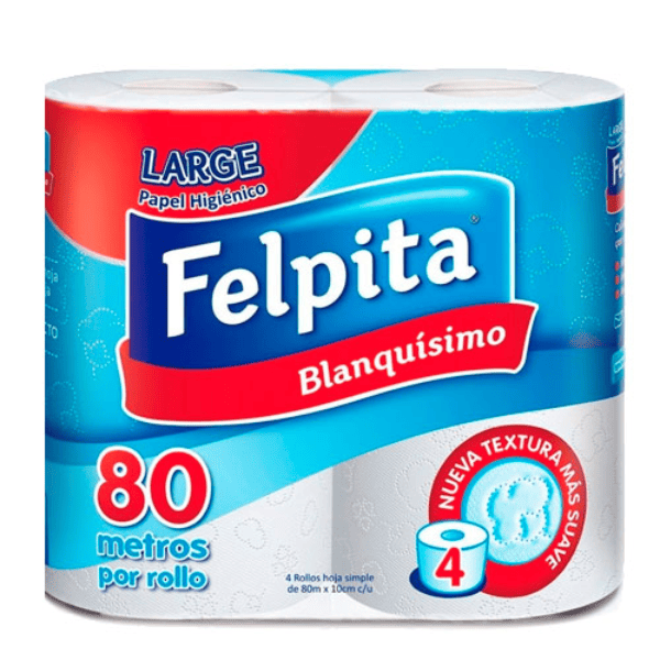 Papel higiénico FELPITA Blanquísimo - 4 Un x 80 mts