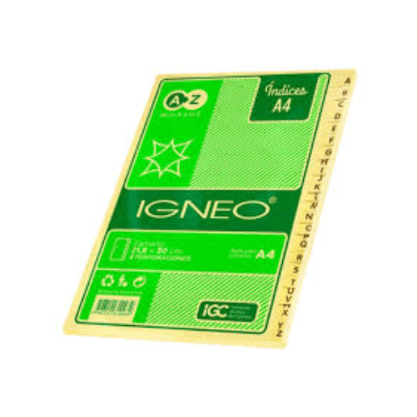 Separador Indice A4 Igneo a-z Separador A4 Cartulina IGNEO A-Z