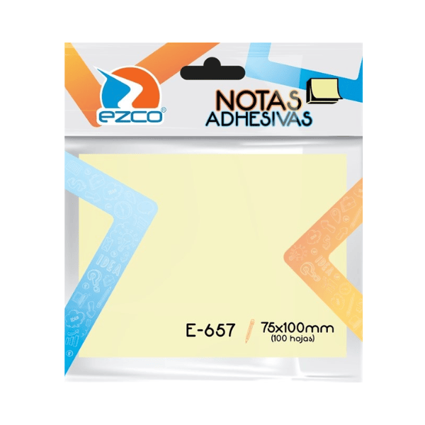 Notas adhesivas EZCO E-657 75mm x 100mm - 100 Hojas Amarillas