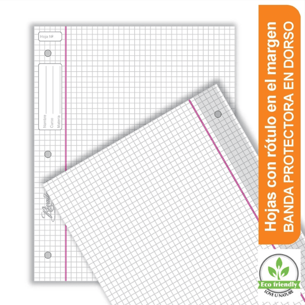 Repuesto escolar RIVADAVIA 96 hojas con banda - Cuadriculado